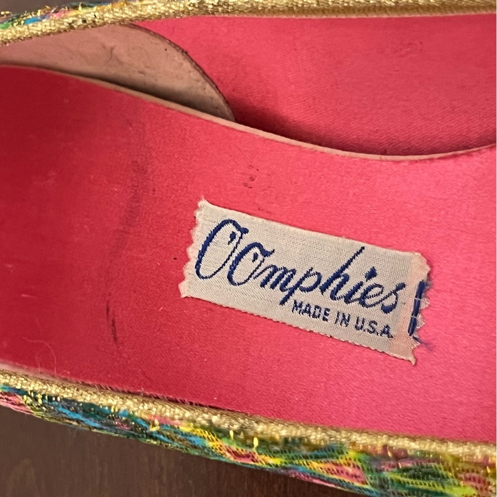 Oomphies Vintage 1960’s Mid Century metallic Colorful Women's Shoes Bow Detail - Picture 12 of 14